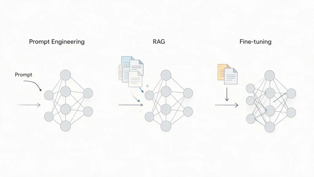 تفاوت تنظیم دقیق (Fine-tuning) و مهندسی پرامپت (Prompt engineering) و RAG